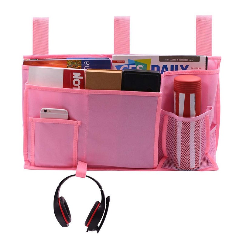 Sugaroom Bedside Storage Caddy, Bunk Bed Organizer Bed Storage Pocket Bedside Organizer Hanging Bed Storage Caddy for College Dorm Room, Hospital Bed Rails, Baby Bed, Camp (Pink) - Image 2